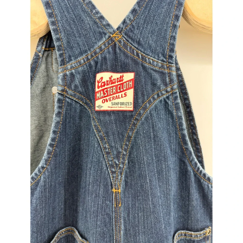 Vintage Carhartt‎ Master Cloth Denim Overalls Kids Youth Bib Jean Dungarees Work